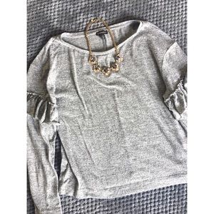 EXPRESS Grey Ruffle Sleeve Shirt